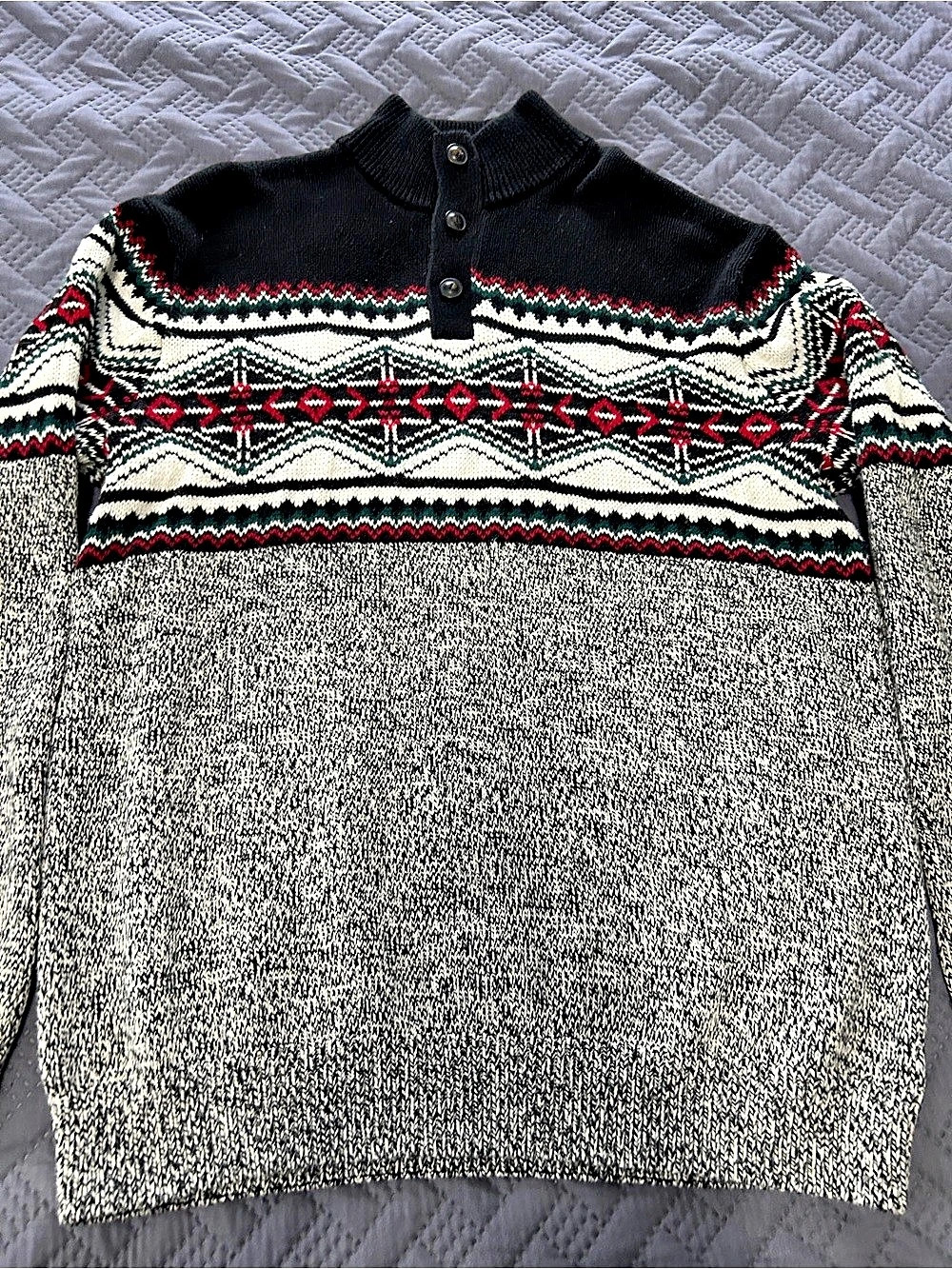 Chaps Fair Isle Mock Neck Button Pullover Sweater Men's Large
